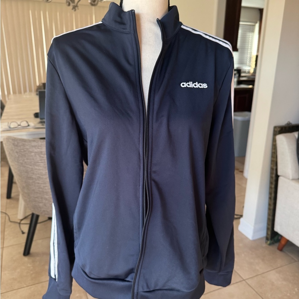 adidas Navy Bomber Jacket with White Stripes